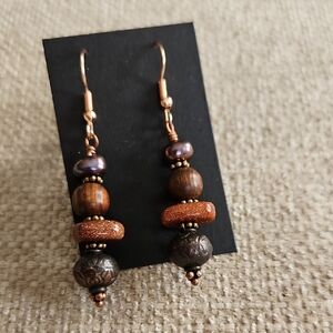 Handcrafted Brown & Copper Bead Dangle Earrings